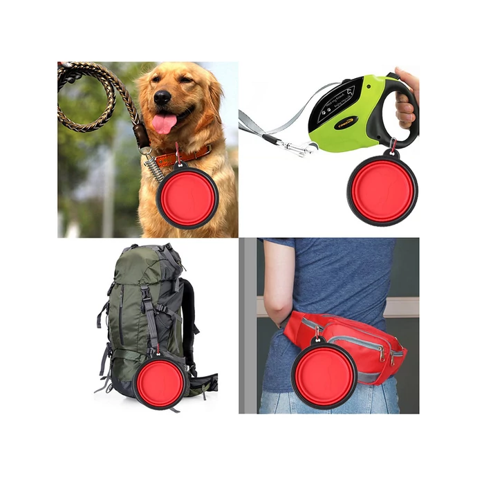 Összecsukható utazótál kutyáknak, piros, 800 ml