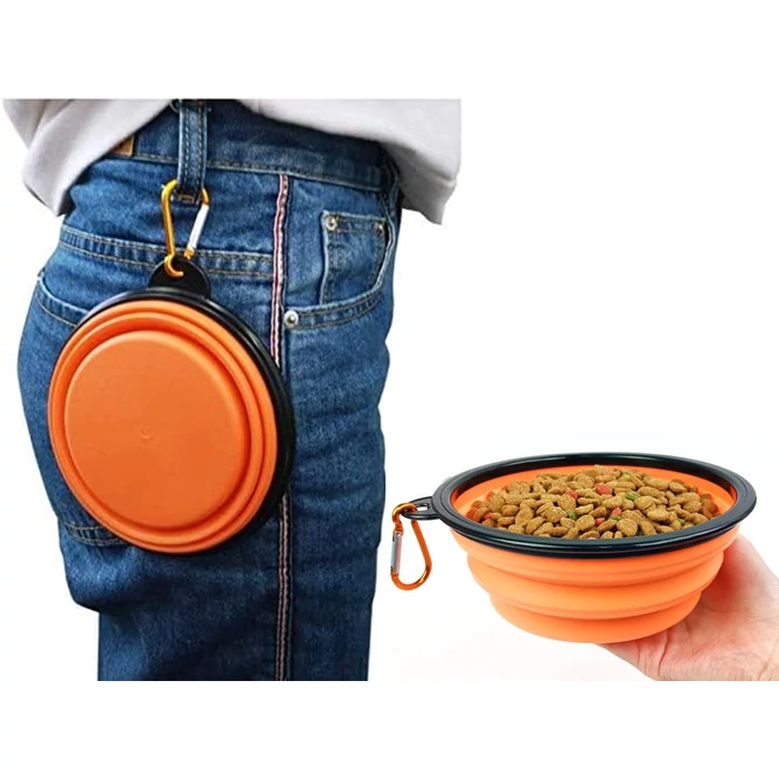 Összecsukható utazótál kutyáknak, narancs, 800 ml