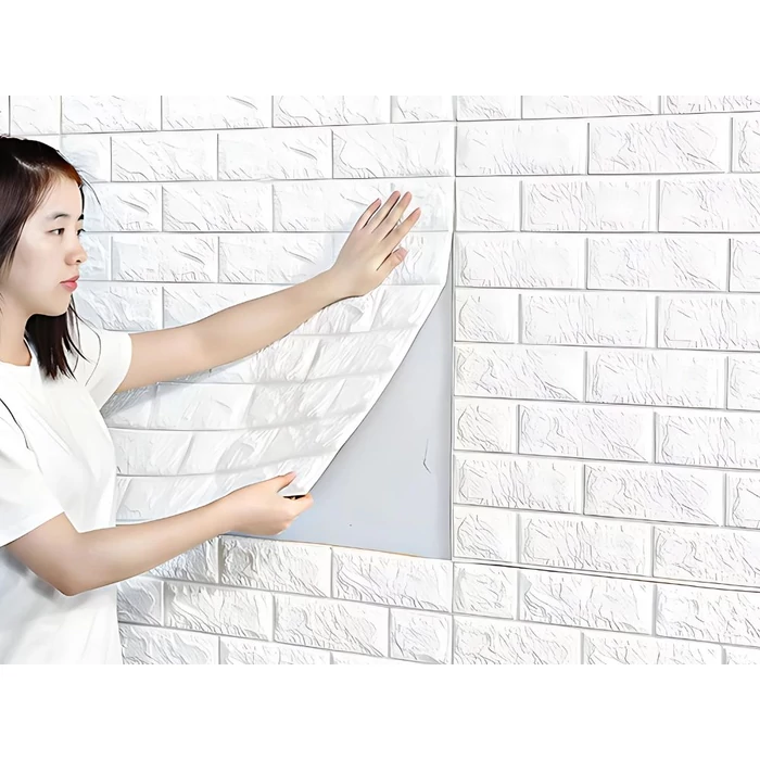 Öntapadós tapéta panel 3D tégla mintával, fehér