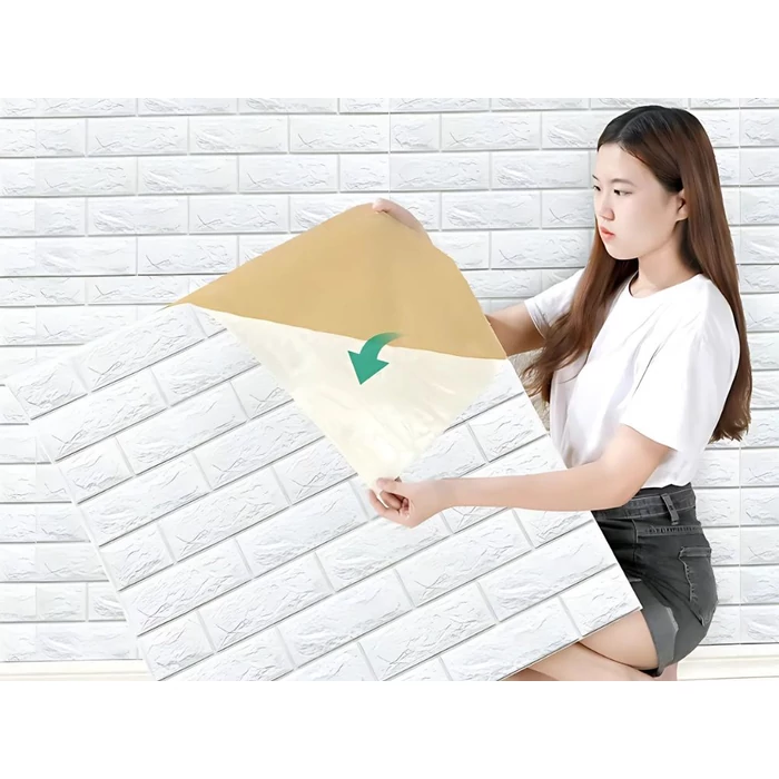 Öntapadós tapéta panel 3D tégla mintával, fehér