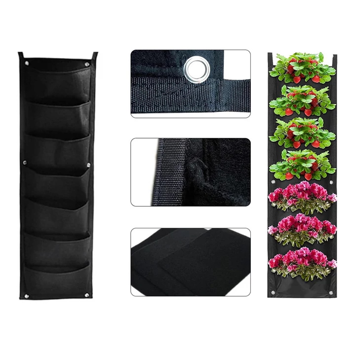 Függőleges, 7 zsebes filc növénykaspó