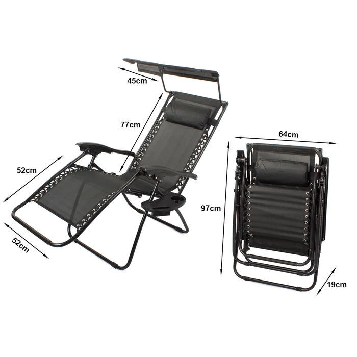 Összecsukható napozóágy napellenzővel és asztallal