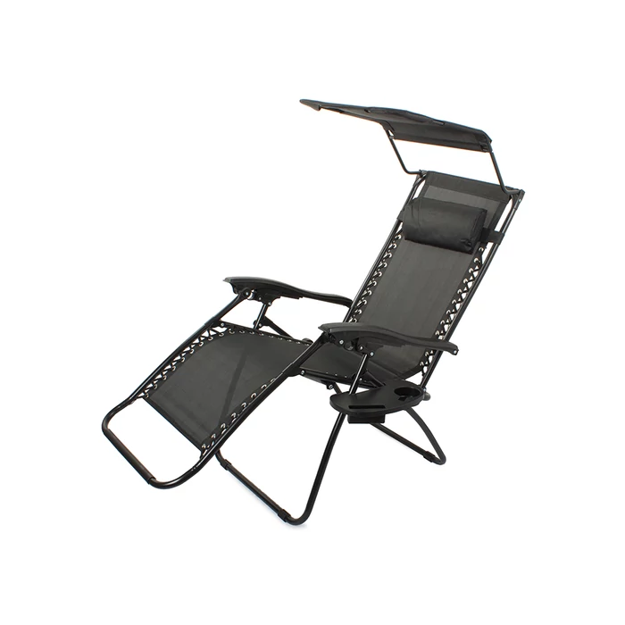 Összecsukható napozóágy napellenzővel és asztallal