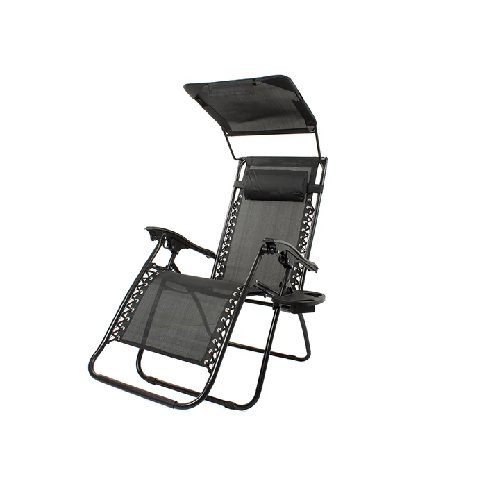 Összecsukható napozóágy napellenzővel és asztallal