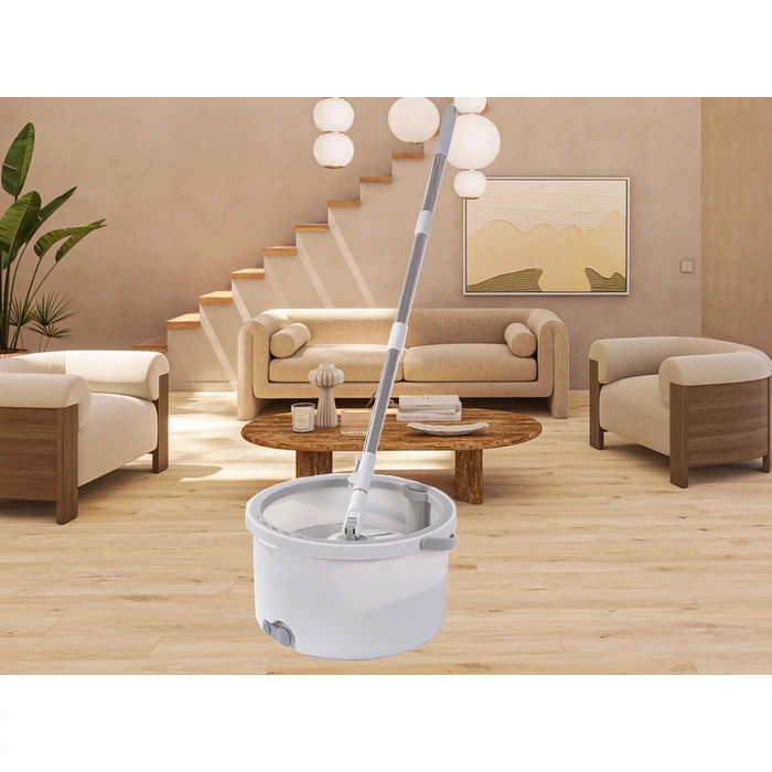 Teleszkópos felmosó kerekes vödörrel, 2 mikroszálas párnával