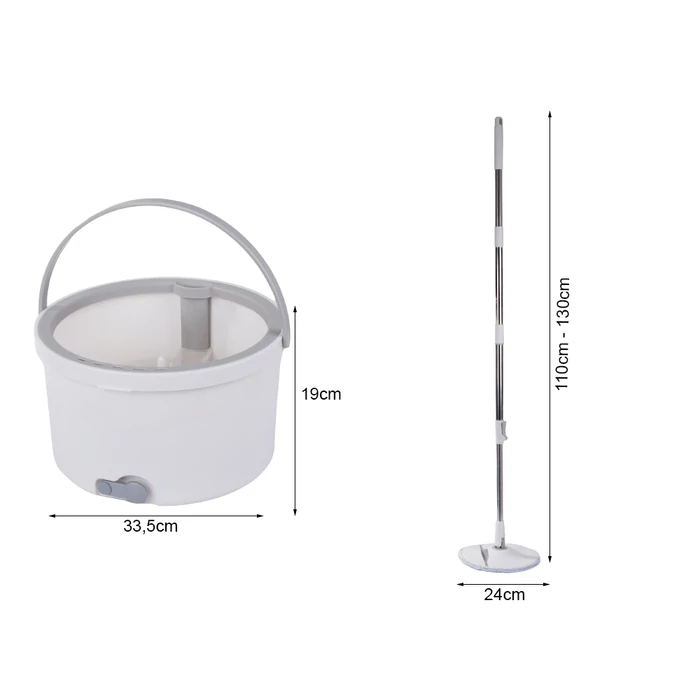 Teleszkópos felmosó kerekes vödörrel, 2 mikroszálas párnával