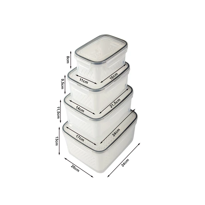 Ételtároló edények kivehető belső kosárral, 4 db
