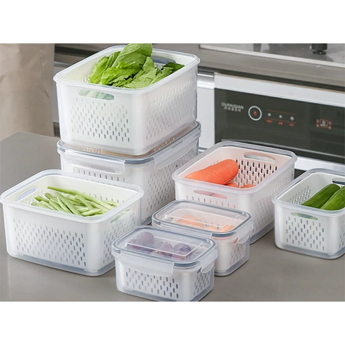 Ételtároló edények kivehető belső kosárral, 4 db