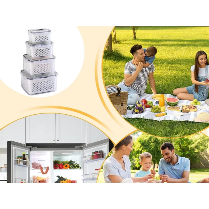 Ételtároló edények kivehető belső kosárral, 4 db