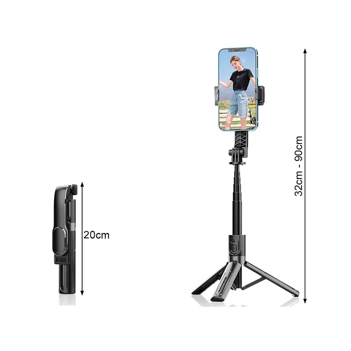 Teleszkópos telefontartó állvány bluetooth távirányítóval, 90 cm