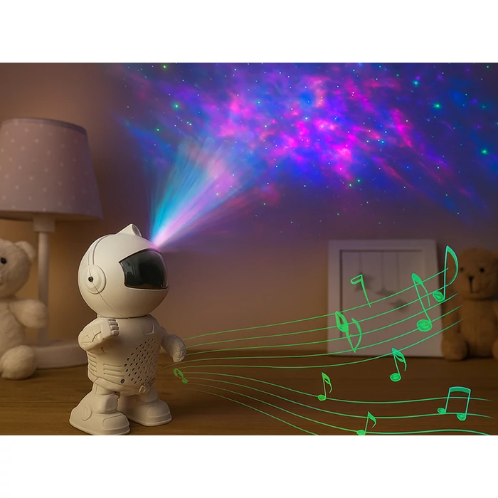 Űrhajós csillagprojektor éjszakai fény Bluetooth hangszóróval, távirányítóval