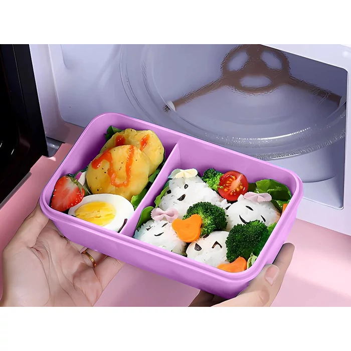 Ebéddoboz 2 rekesszel és evőeszközökkel, lila