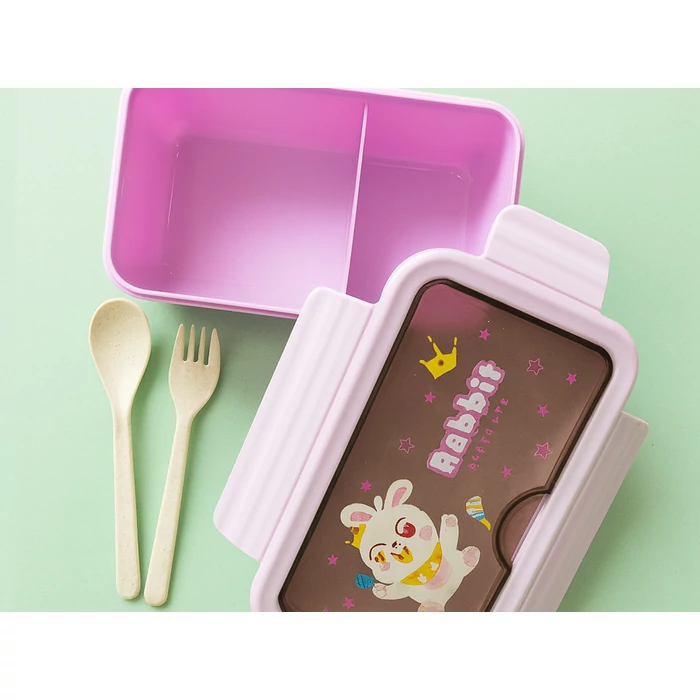 Ebéddoboz 2 rekesszel és evőeszközökkel, lila