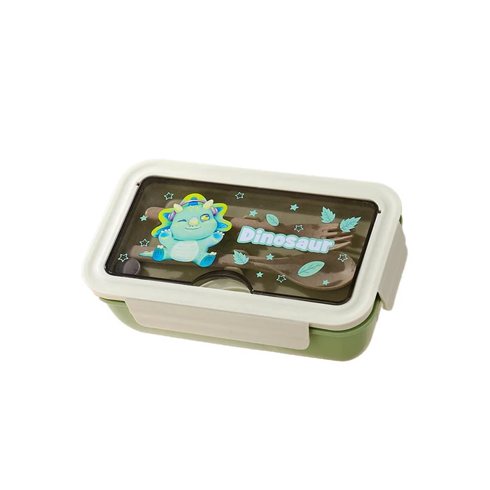 Ebéddoboz 2 rekesszel és evőeszközökkel, zöld