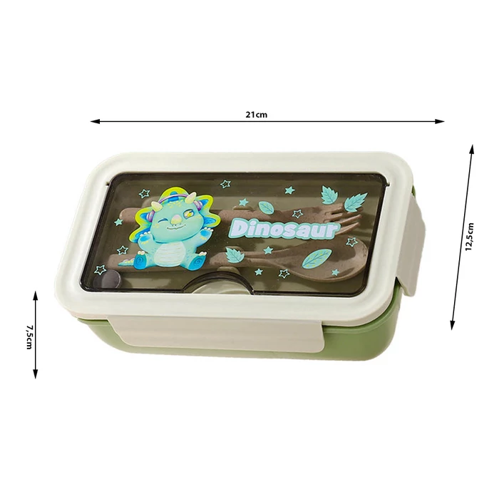 Ebéddoboz 2 rekesszel és evőeszközökkel, zöld