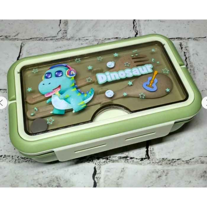 Étkeződoboz vizespalackkal és evőeszközökkel gyerekeknek, zöld