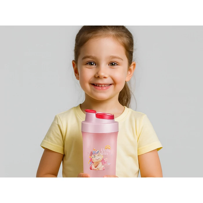 Étkeződoboz vizespalackkal és evőeszközökkel gyerekeknek, rózsaszín