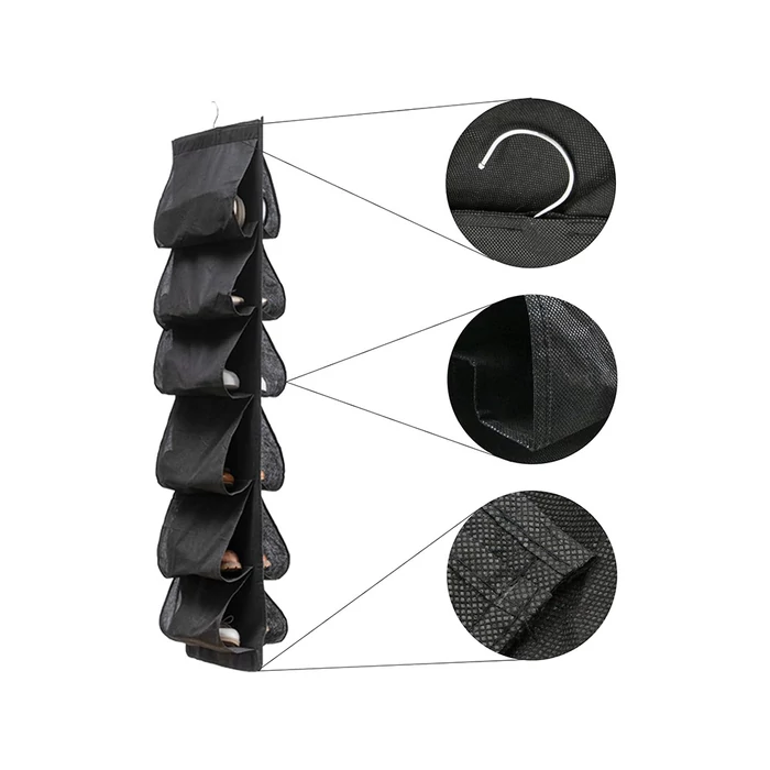 Akasztós cipőtároló 6 pár cipő számára, fekete