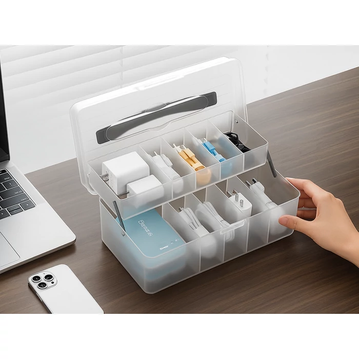 11 rekeszes szervező láda fedéllel és fogantyúval