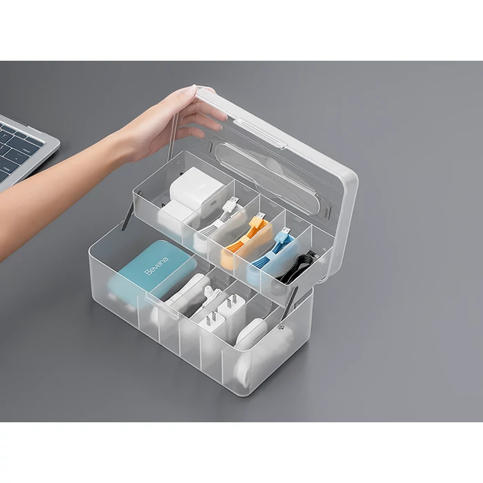 11 rekeszes szervező láda fedéllel és fogantyúval