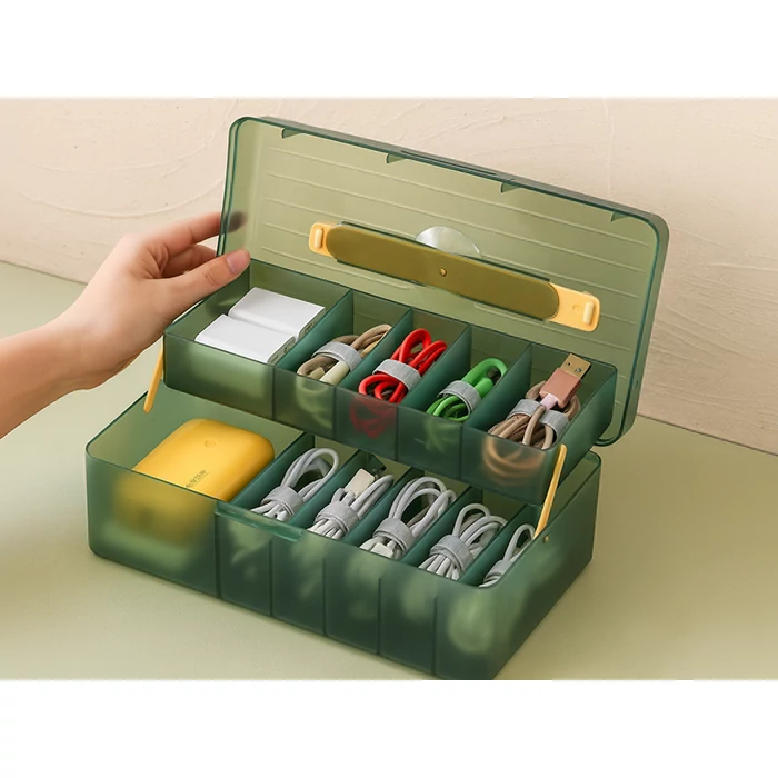 11 rekeszes szervező láda fedéllel és fogantyúval