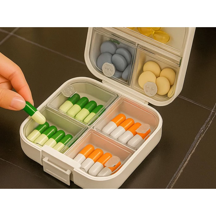 7 rekeszes gyógyadagoló doboz, 8 x 7.5 x 3.5 cm