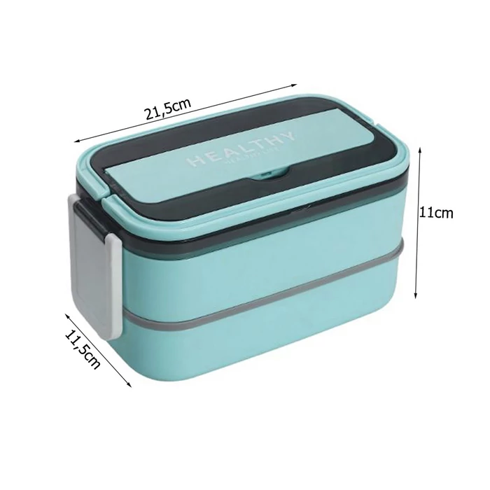 Kétszintes éthordó evőeszközökkel, 1.4 L, kék