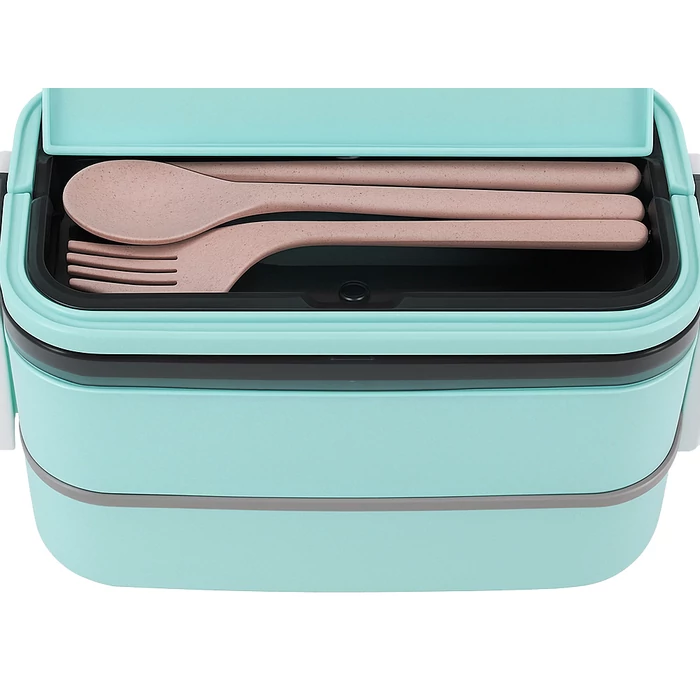 Kétszintes éthordó evőeszközökkel, 1.4 L, kék