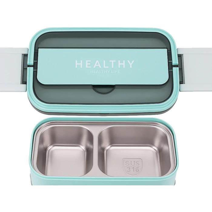 Kétszintes éthordó evőeszközökkel, 1.4 L, kék