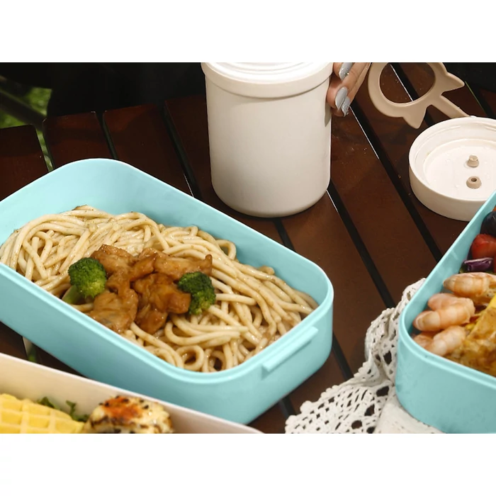 Kétszintes éthordó evőeszközökkel, 1.4 L, kék