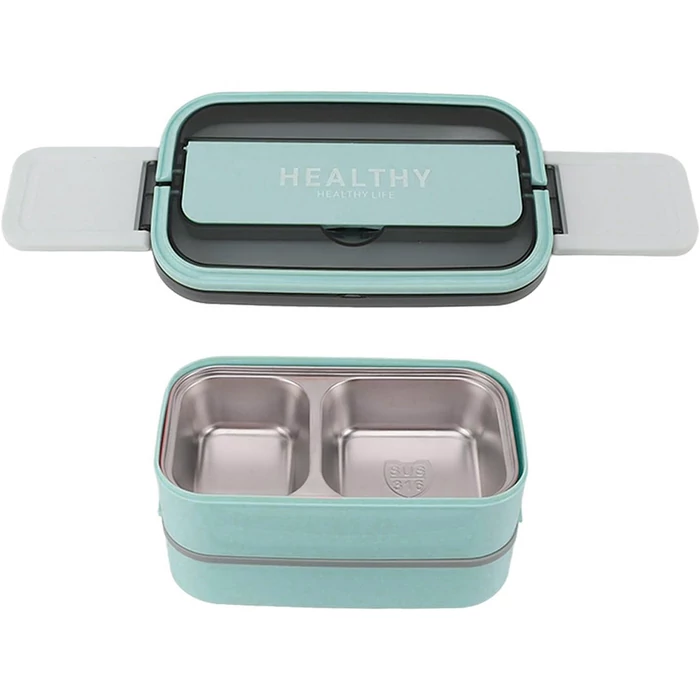 Kétszintes éthordó evőeszközökkel, 1.4 L, kék