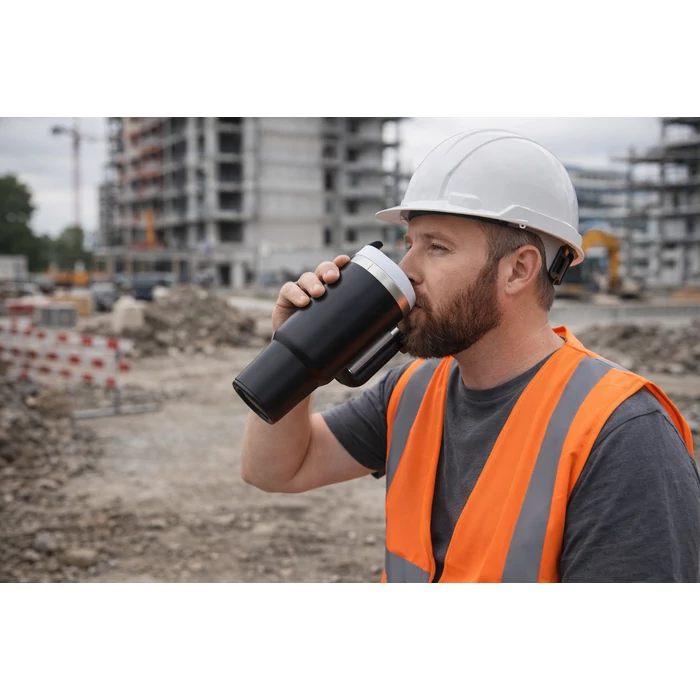 Acél termoszbögre 1.2 literes űrtartalommal, szívószállal, fekete