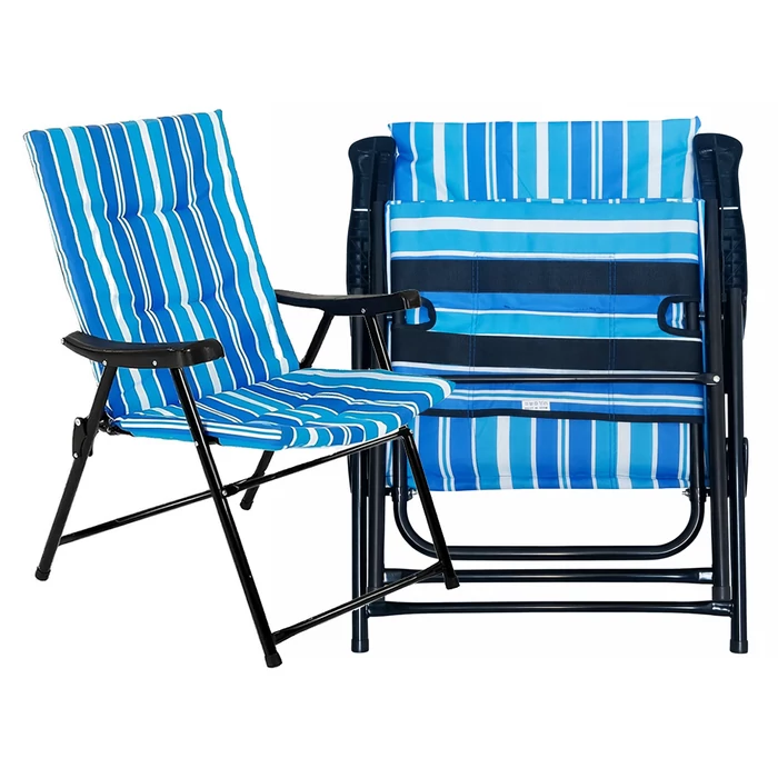 Összecsukható kempingszék, kék-fehér csíkos