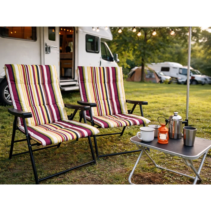 Összecsukható kempingszék, sokszínű csíkos