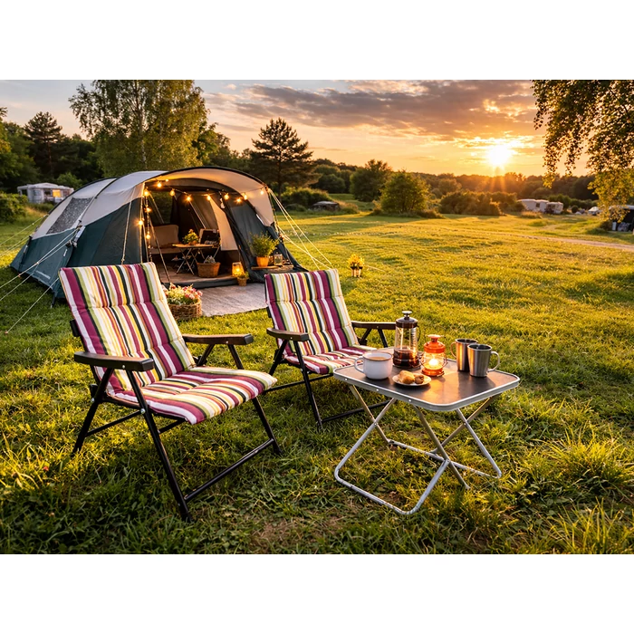 Összecsukható kempingszék, sokszínű csíkos