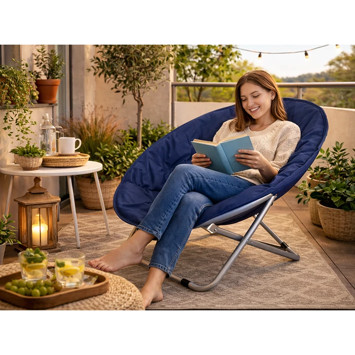 Összecsukható kerek kerti szék, sötétkék