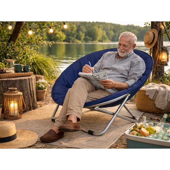 Összecsukható kerek kerti szék, sötétkék