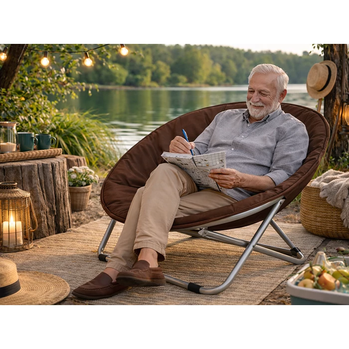 Összecsukható kerek kerti szék, barna