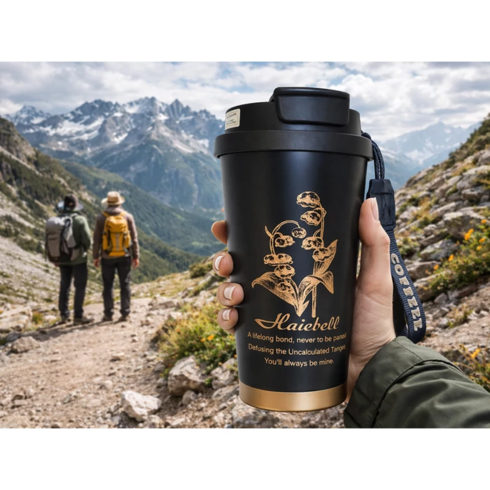 Termoszpohár szívószállal, 530 ml, fekete