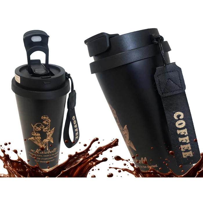 Termoszpohár szívószállal, 530 ml, fekete