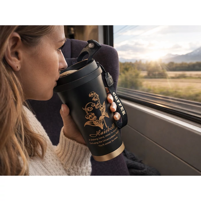 Termoszpohár szívószállal, 530 ml, fekete