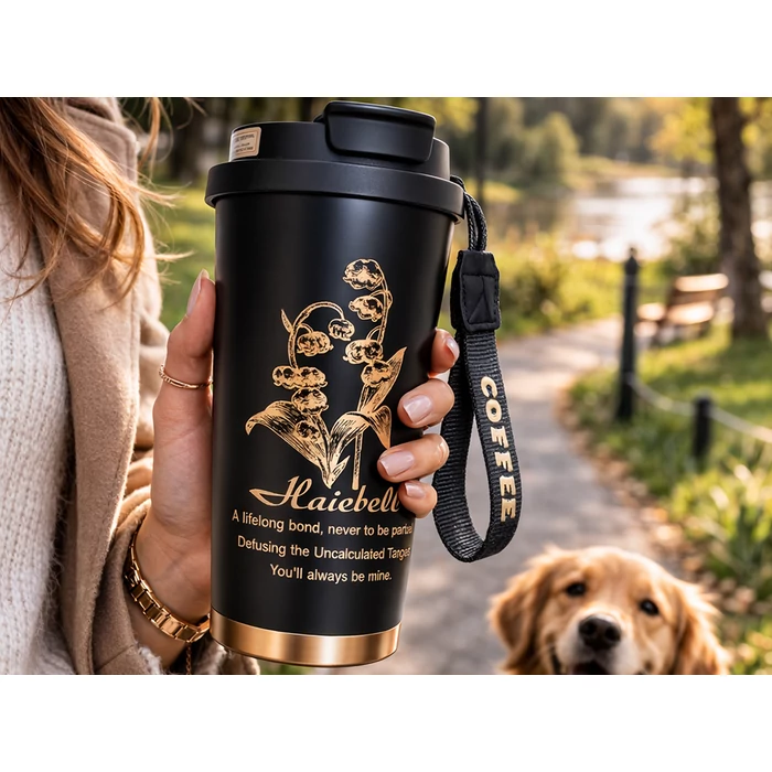 Termoszpohár szívószállal, 530 ml, fekete