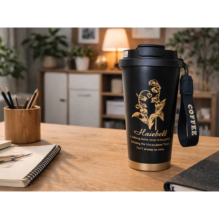 Termoszpohár szívószállal, 530 ml, fekete