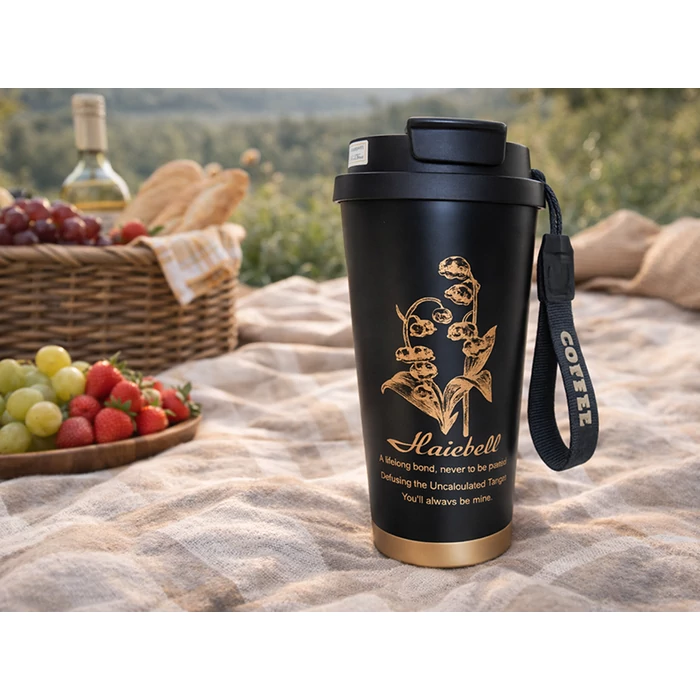 Termoszpohár szívószállal, 530 ml, fekete