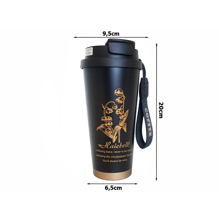 Termoszpohár szívószállal, 530 ml, fekete