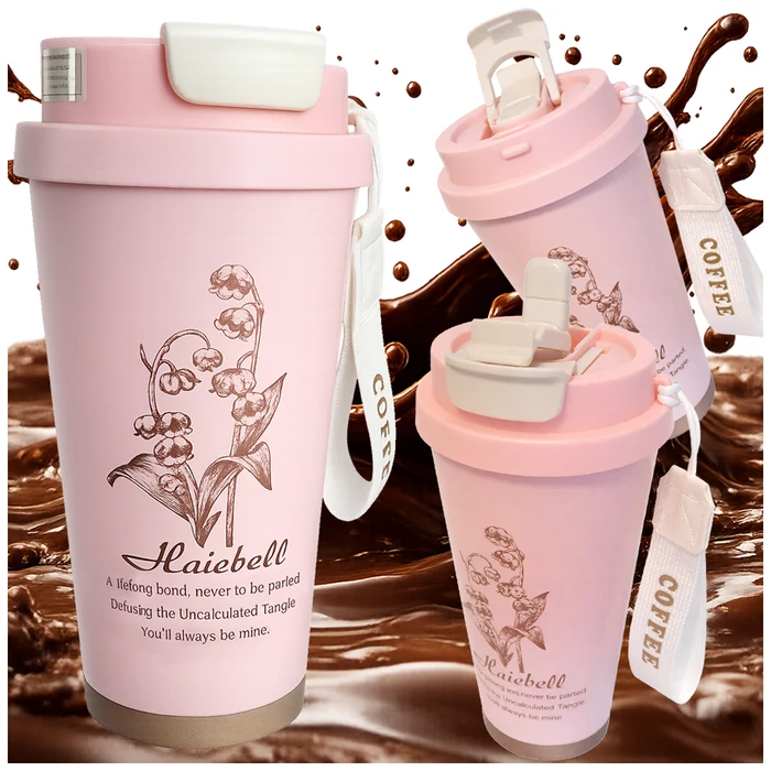 Termoszpohár szívószállal, 530 ml, rózsaszín