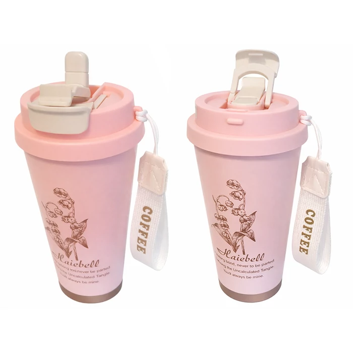 Termoszpohár szívószállal, 530 ml, rózsaszín