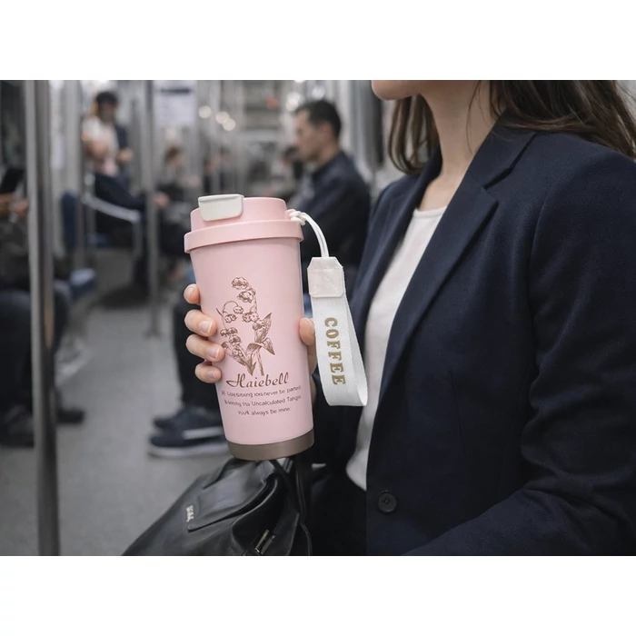 Termoszpohár szívószállal, 530 ml, rózsaszín