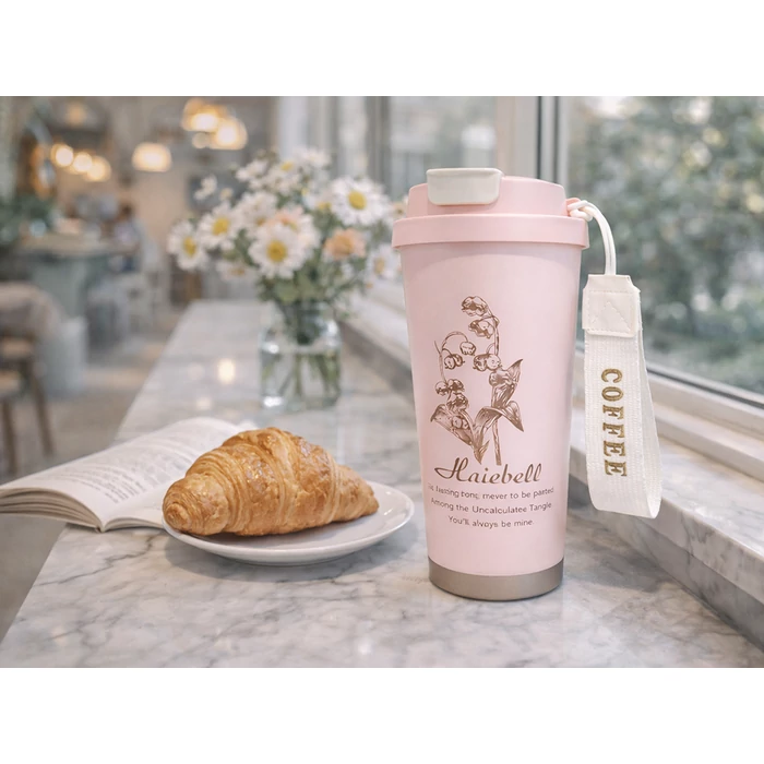 Termoszpohár szívószállal, 530 ml, rózsaszín