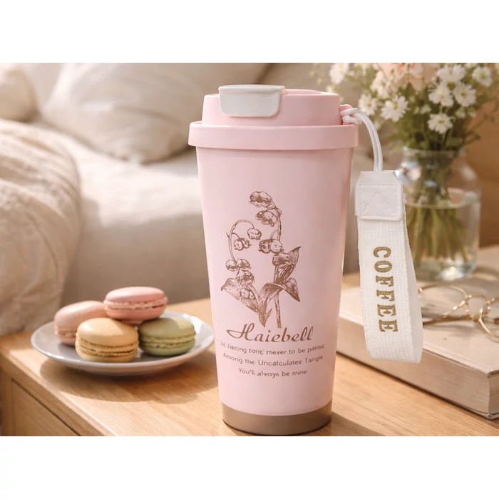 Termoszpohár szívószállal, 530 ml, rózsaszín